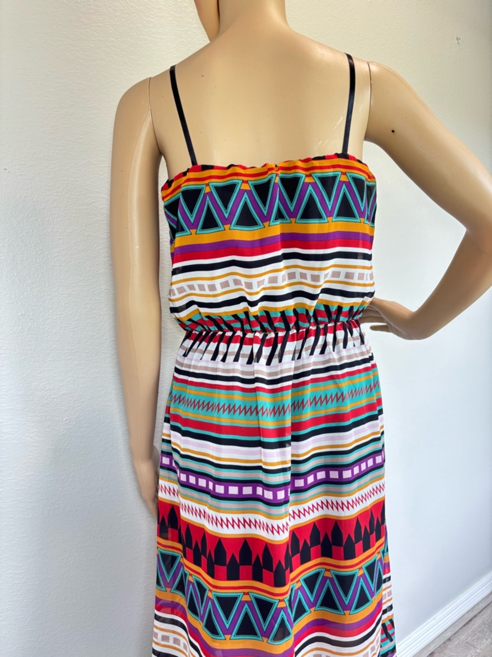 City Triangles Red, Orange, Purple & Teal Geometric Maxi Dress Like New - Picture 7 of 16